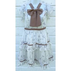 Sweet Cat Tiered Ruffle Dress Floral Chiffon with Bow detail Girls Size Large